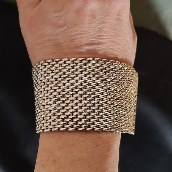 🔥HP🔥Sterling Silver Mesh  164 gm Wide 2" Vintage Statement Bracelet Size 7.5" - Picture 1 of 16
